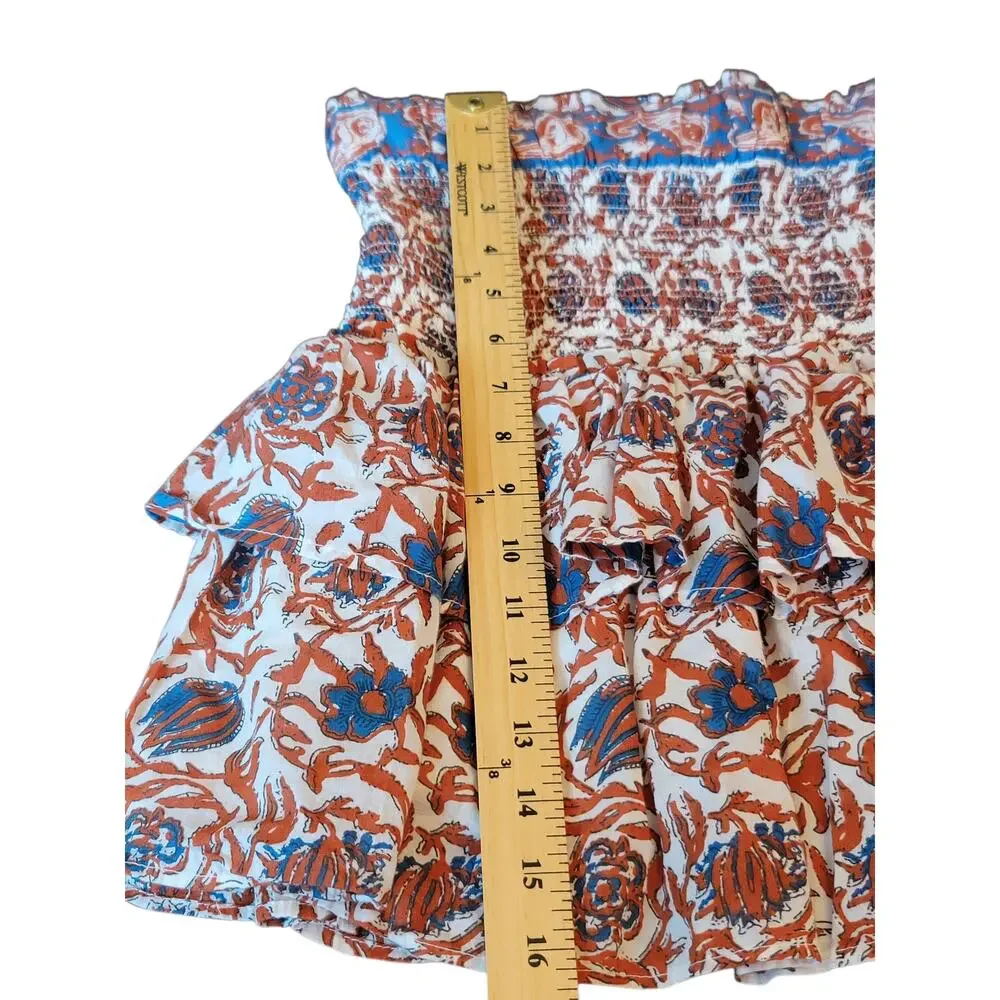 House of Harlow 1960 Tiered Boho Preppy Print‎ Smocked Skirt Women's Size Small